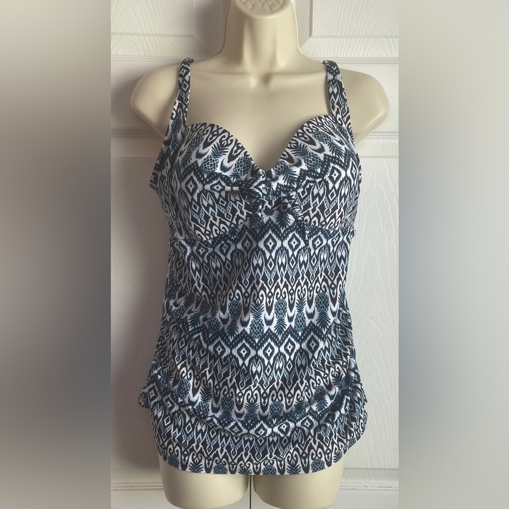 Kona Sol Blue White Pineapple Geometric Print 2 Piece Swimsuit Size Large